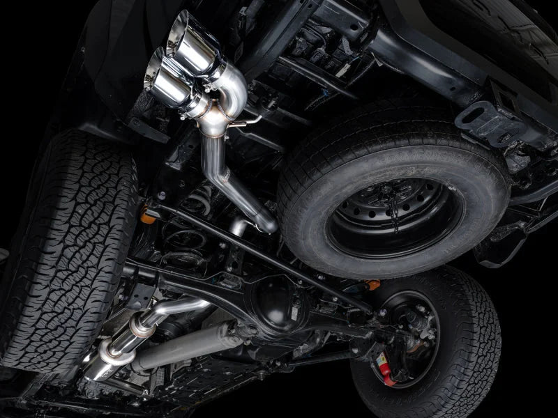 AWE Exhaust for 4th Gen Toyota Tacoma Dual Chrome Silver Tips - Side View