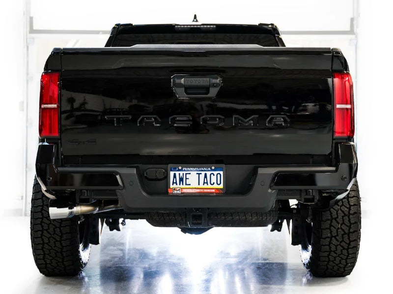 AWE Exhaust for 4th Gen Toyota Tacoma Dual Chrome Silver Tips - Installation View
