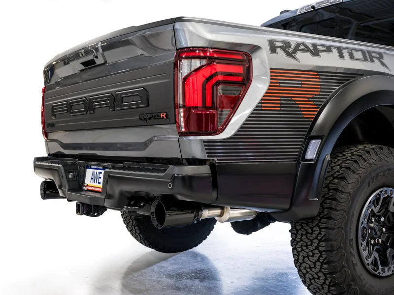 AWE Gen 3 Raptor R SwitchPath Exhaust - Diamond Black Tips - Back View