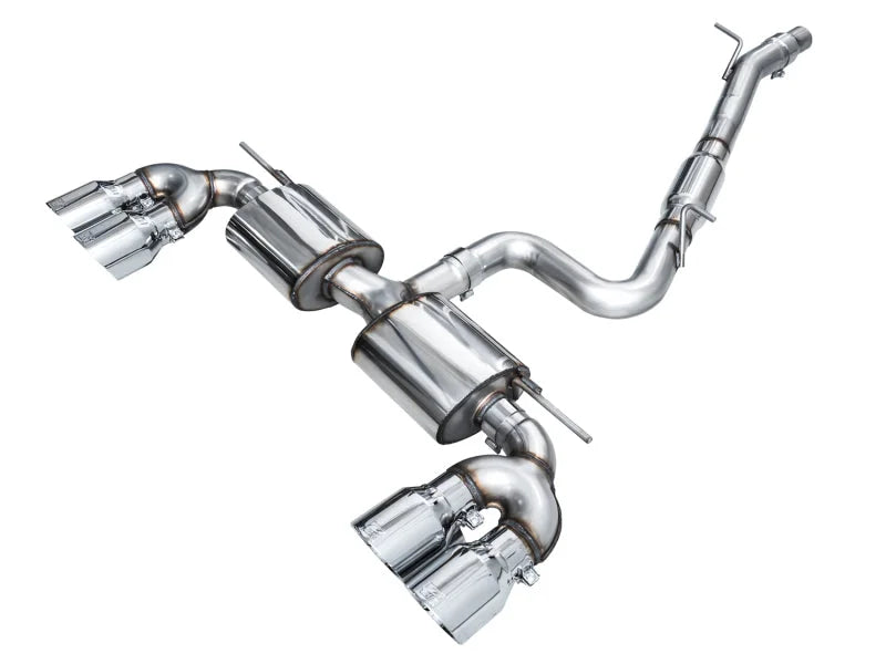 AWE MK8 Volkswagen Golf R 3in Touring Edition Quad Exhaust - Chrome Silver Tips - Main Product View