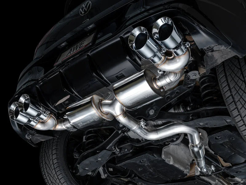 AWE MK8 Volkswagen Golf R 3in Touring Edition Quad Exhaust - Chrome Silver Tips - Additional View 5