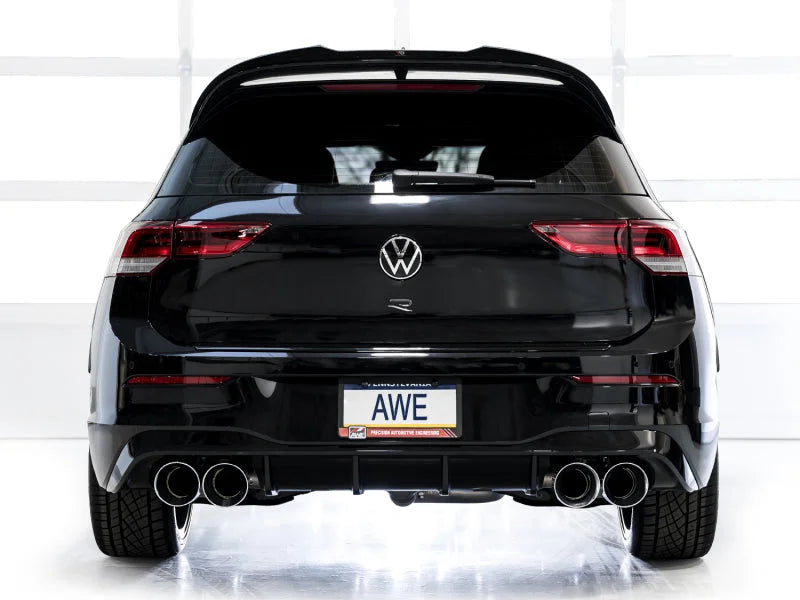 AWE MK8 Volkswagen Golf R 3in Touring Edition Quad Exhaust - Chrome Silver Tips - Additional View 9