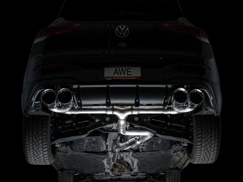 AWE MK8 Volkswagen Golf R 3in Track Edition Quad Exhaust - Chrome Silver Tips - Additional View 6