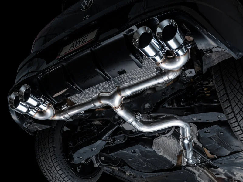 AWE MK8 Volkswagen Golf R 3in Track Edition Quad Exhaust - Chrome Silver Tips - Additional View 9
