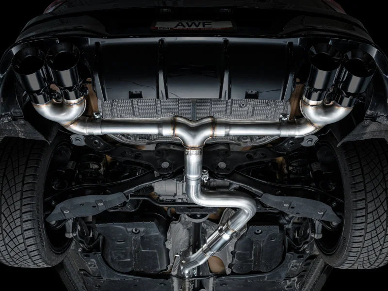 AWE MK8 Volkswagen Golf R 3in Track Edition Quad Exhaust - Diamond Black Tips - Additional View 6
