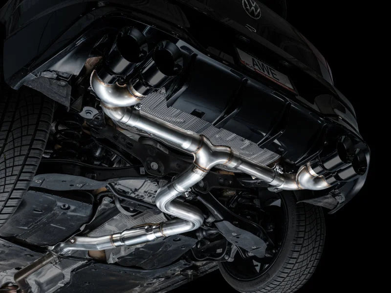 AWE MK8 Volkswagen Golf R 3in Track Edition Quad Exhaust - Diamond Black Tips - Additional View 7