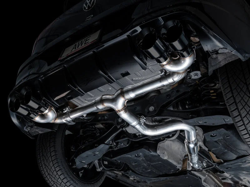 AWE MK8 Volkswagen Golf R 3in Track Edition Quad Exhaust - Diamond Black Tips - Additional View 9