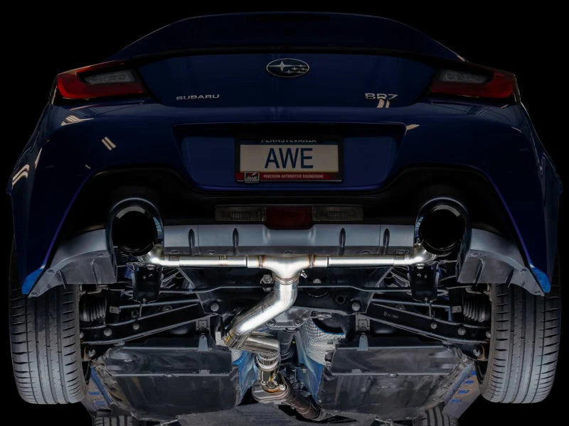 AWE Subaru BRZ / Toyota GR86 / Toyota 86 Track Edition Cat-Back Exhaust- Diamond Black Tips - Installation View
