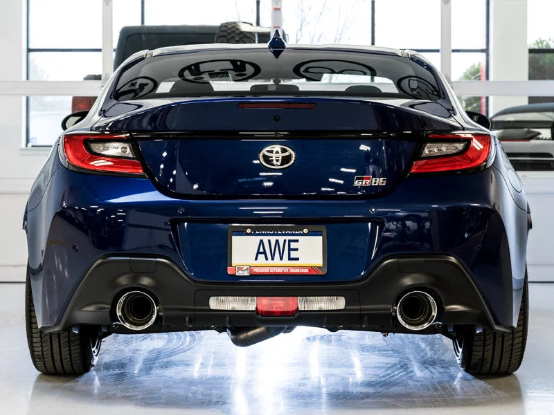 AWE Subaru BRZ/ Toyota GR86/ Toyota 86 Track Edition Cat-Back Exhaust- Chrome Silver Tips - Side View
