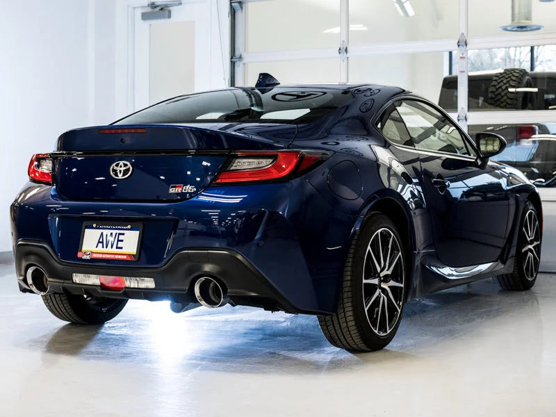 AWE Subaru BRZ/ Toyota GR86/ Toyota 86 Track Edition Cat-Back Exhaust- Chrome Silver Tips - Back View