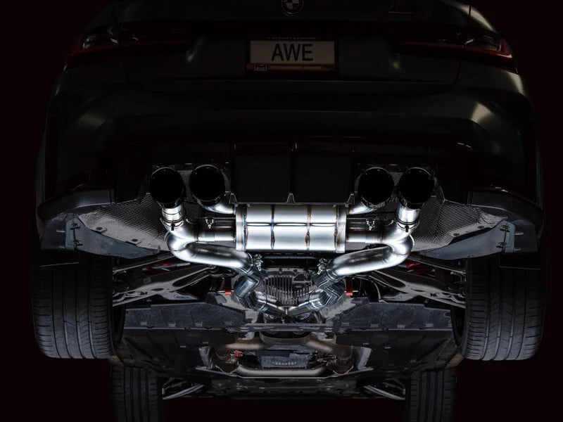 AWE SwitchPath Catback Exhaust for BMW G8X M3/M4 - Diamond Black Tips - Installation View