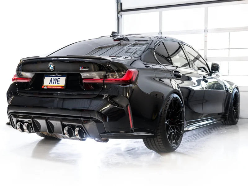 AWE Track Edition Catback Exhaust for BMW G8X M3/M4 - Chrome Silver Tips - Side View