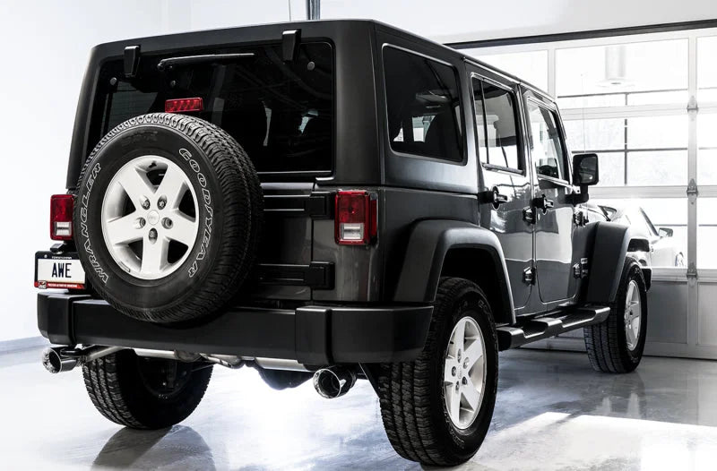 AWE Tuning 07-18 Jeep Wrangler JK/JKU 3.6L Tread Edition Axle-Back Dual Exhaust - Chrome Silver Tips - Additional View 5