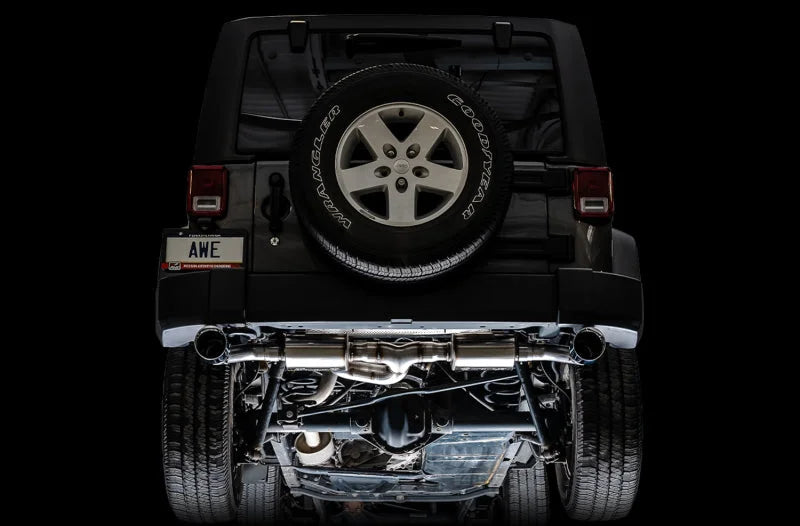 AWE Tuning 07-18 Jeep Wrangler JK/JKU 3.6L Tread Edition Axle-Back Dual Exhaust - Diamond Black Tips - Back View