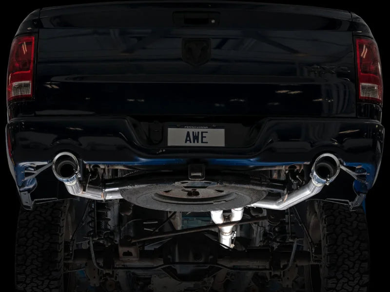 AWE Tuning 09-18 RAM 1500 5.7L (w/Cutouts) 0FG Dual Rear Exit Cat-Back Exhaust - Chrome Silver Tips - Back View