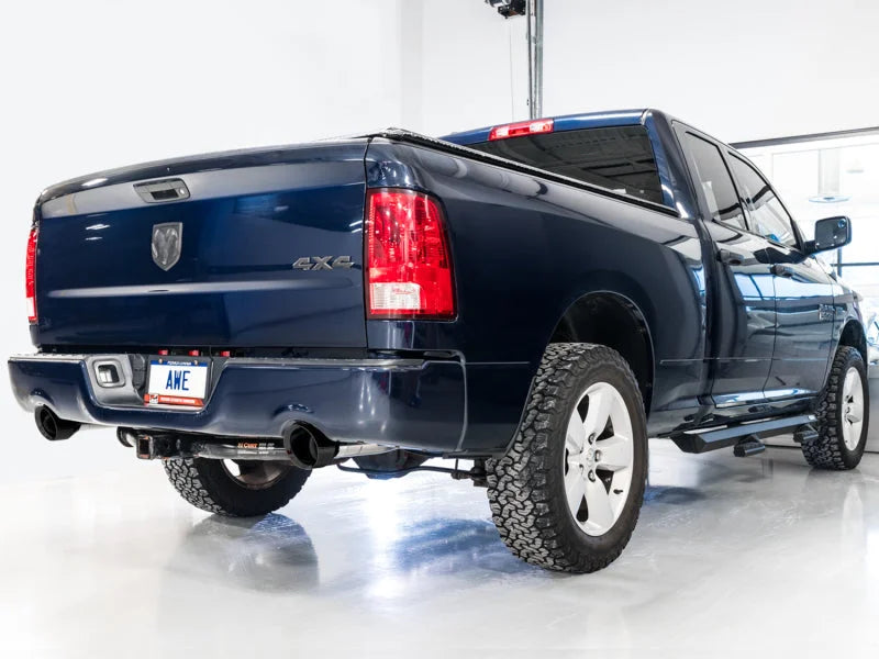 AWE Tuning 09-18 RAM 1500 5.7L (w/Cutouts) 0FG Dual Rear Exit Cat-Back Exhaust - Diamond Black Tips - Back View