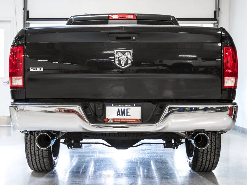 AWE Tuning 09-18 RAM 1500 5.7L (w/o Cutout) 0FG Dual Rear Exit Cat-Back Exhaust - Chrome Silver Tips - Back View