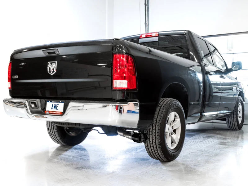 AWE Tuning 09-18 RAM 1500 5.7L (w/o Cutout) 0FG Single Side Exit Cat-Back Exhaust - Diamond Blk Tips - Installation View