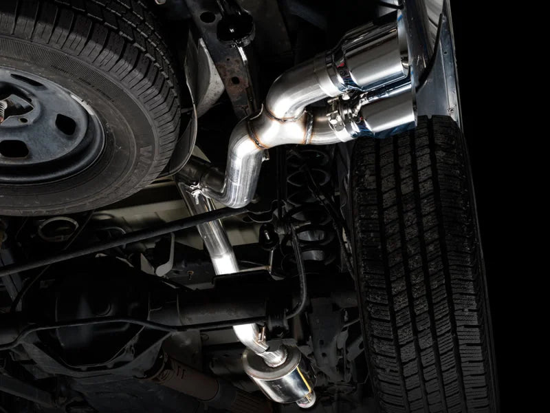AWE Tuning 09-18 RAM 1500 5.7L (w/o Cutouts) 0FG Single Side Exit Cat-Back Exhaust - Chrome Tips - Back View