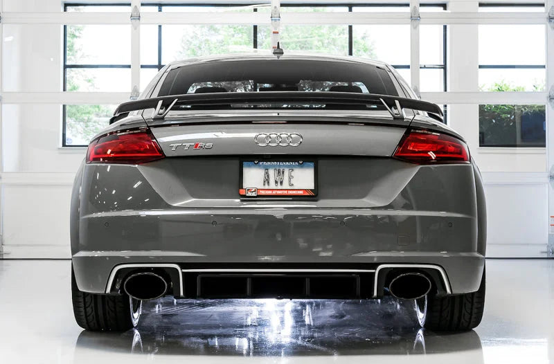 AWE Tuning 18-19 Audi TT RS 8S/RK3 2.5L Turbo Track Edition Exhaust - Diamond Black RS-Style Tips - Side View