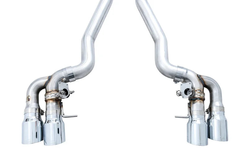 AWE Tuning 18-19 BMW M5 (F90) 4.4T AWD SwitchPath Axle-back Exhaust - Chrome Silver Tips - Detail View