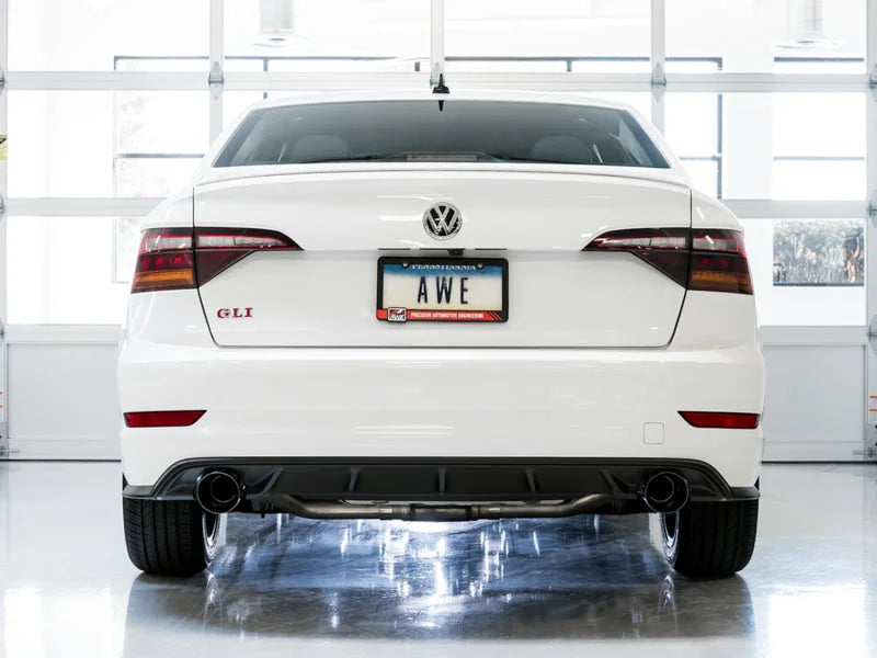 AWE Tuning 18-21 Volkswagen Jetta GLI Mk7 Track Exhaust - Diamond Black Tips (Fits High-Flow DP) - Installation View