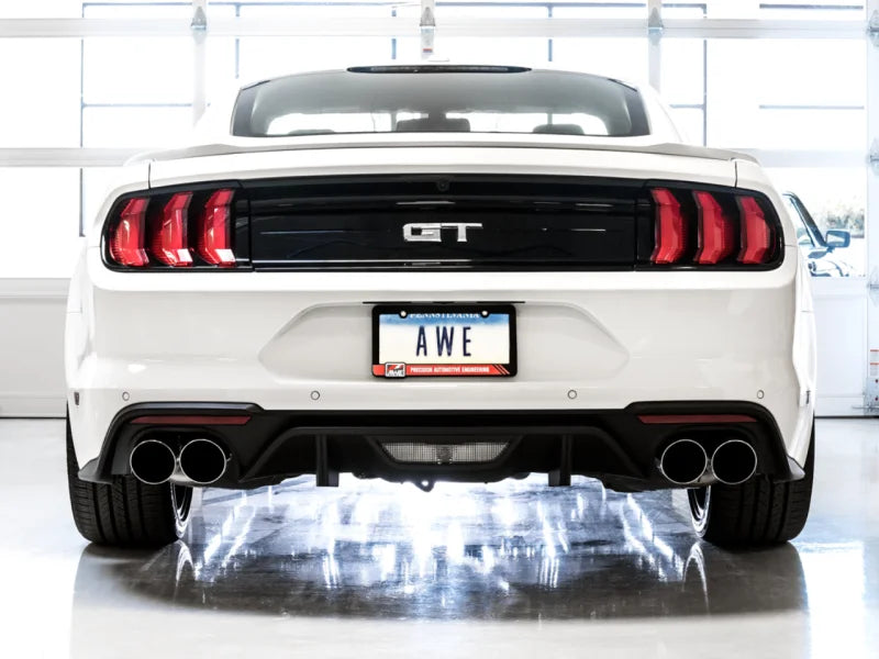 AWE Tuning 18-23 S550 Mustang GT SwitchPath Exhaust - Chrome Silver Tips - Back View