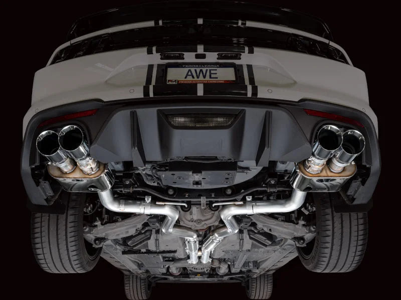 AWE Tuning 18-23 S550 Mustang GT SwitchPath Exhaust - Chrome Silver Tips - Installation View