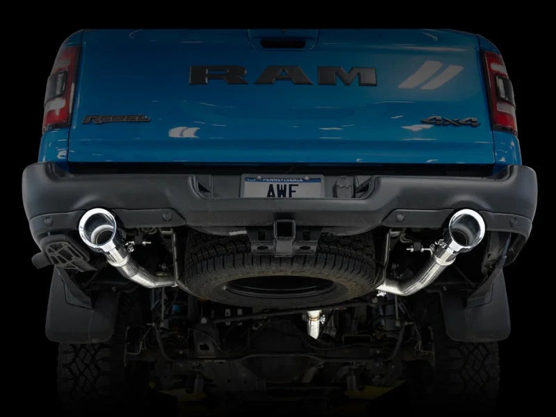 AWE Tuning 19-21 RAM 1500 5.7L (w/Cutouts) 0FG Dual Rear Exit Cat-Back Exhaust - Chrome Silver Tips - Side View