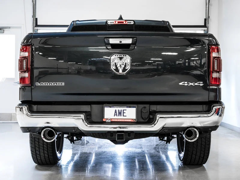 AWE Tuning 19-21 RAM 1500 5.7L (w/Cutouts) 0FG Dual Rear Exit Cat-Back Exhaust - Chrome Silver Tips - Additional View 8