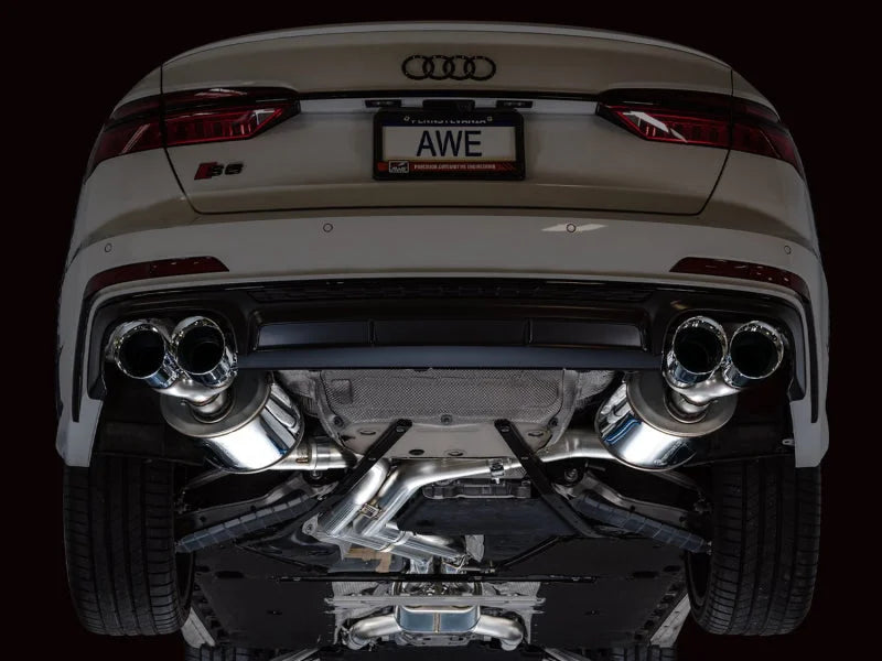 AWE Tuning 19-23 Audi C8 S6/S7 2.9T V6 AWD Touring Edition Exhaust - Chrome Silver Tips - Side View