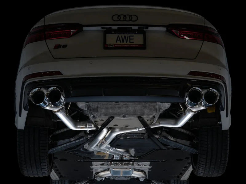 AWE Tuning 19-23 Audi C8 S6/S7 2.9T V6 AWD Track Edition Exhaust - Chrome Silver Tips - Back View