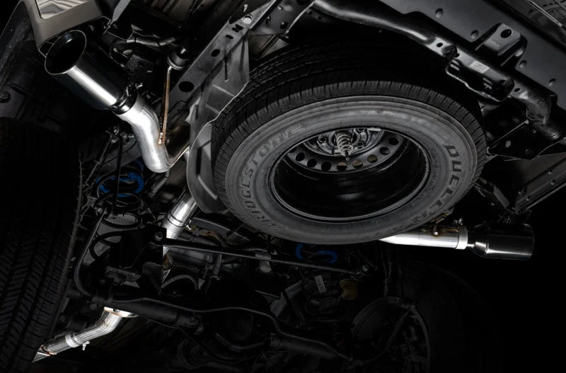 AWE Tuning 20-21 Jeep Gladiator JT 3.6L Tread Edition Cat-Back Dual Exhaust - Diamond Black Tip - Installation View
