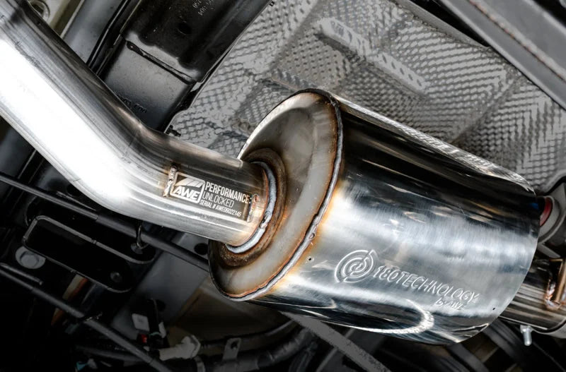 AWE Tuning 20-21 Jeep Gladiator JT 3.6L Tread Edition Cat-Back Single Side Exhaust - Diamond Blk Ti - Back View