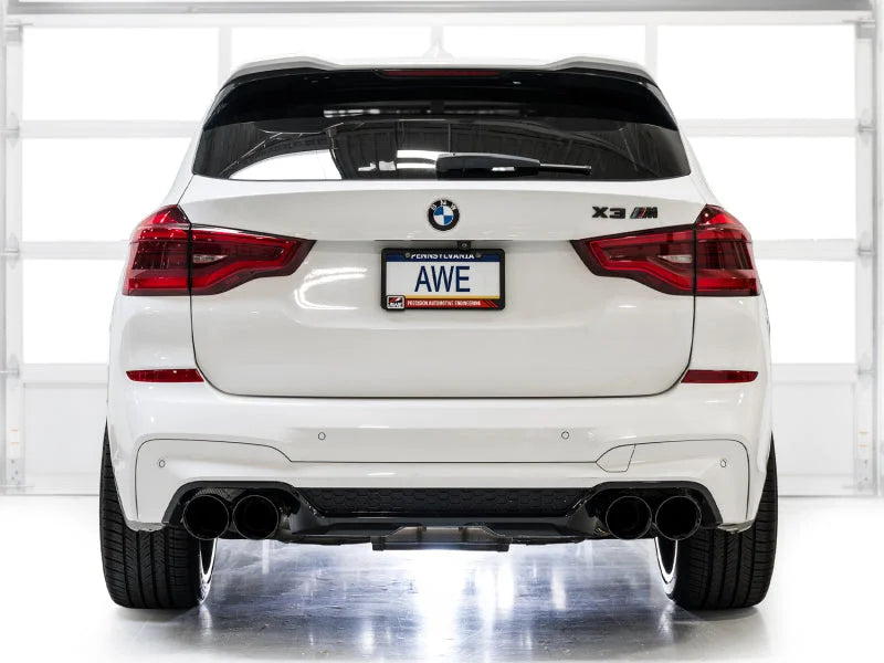 AWE Tuning 20-25 BMW X3 M/M Comp (F97) AWD SwitchPath Axle-Back Exhaust - Diamond Black Tips - Installation View
