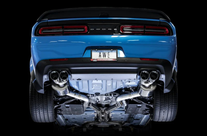 AWE Tuning 2015+ Dodge Challenger 6.4L/6.2L SC Track Edition Exhaust - Quad Chrome Silver Tips - Back View
