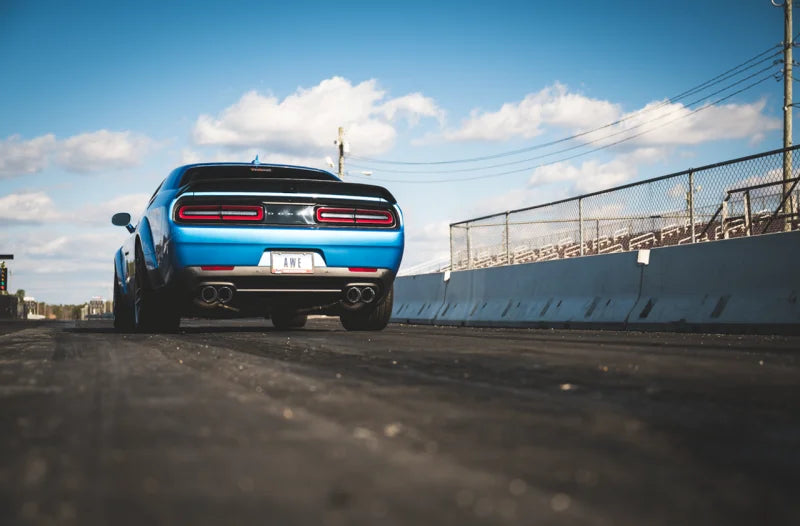 AWE Tuning 2015+ Dodge Challenger 6.4L/6.2L SC Track Edition Exhaust - Quad Chrome Silver Tips - Installation View