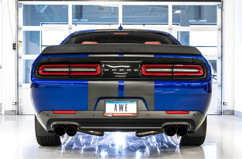 AWE Tuning 2015+ Dodge Challenger 6.4L/6.2L SC Track Edition Exhaust - Quad Diamond Black Tips - Side View