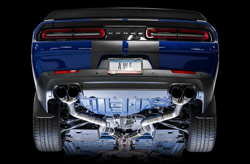 AWE Tuning 2015+ Dodge Challenger 6.4L/6.2L SC Track Edition Exhaust - Quad Diamond Black Tips - Installation View
