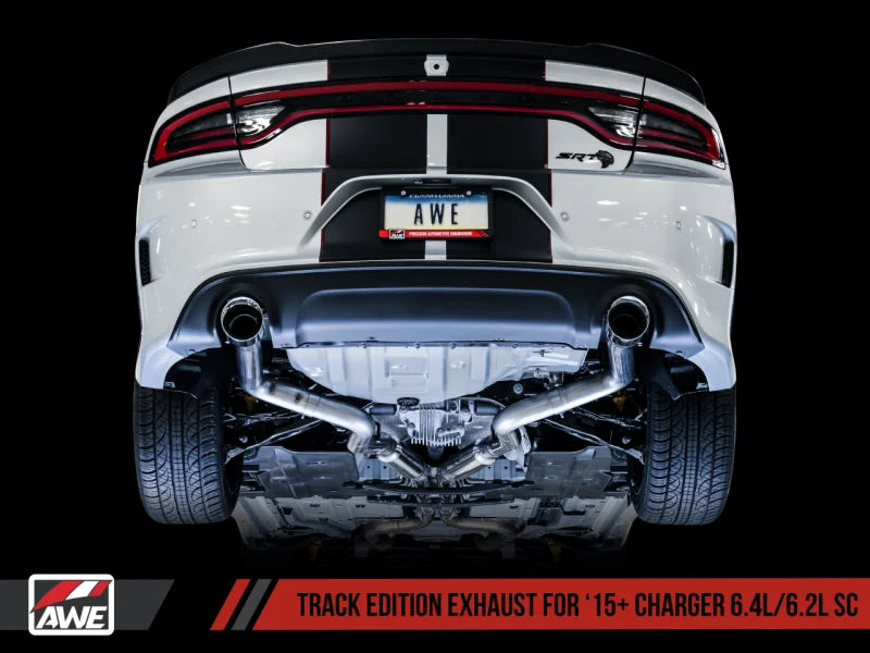 AWE Tuning 2015+ Dodge Charger 6.4L/6.2L Supercharged Track Edition Exhaust - Chrome Silver Tips - Back View