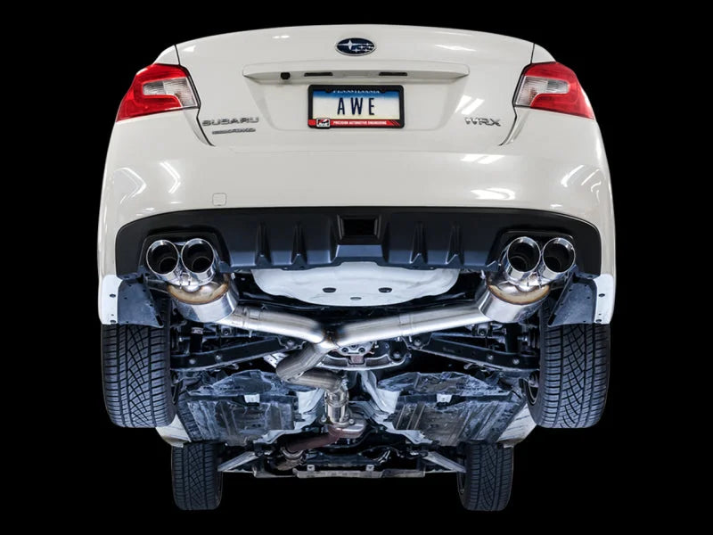 AWE Tuning 2015+ Subaru WRX VA Sedan Touring Edition Exhaust - Chrome Silver Tips (102mm) - Side View
