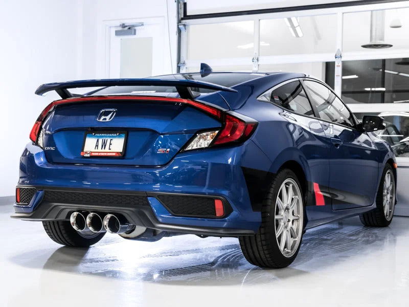 AWE Tuning 2016+ Honda Civic Si Touring Edition Exhaust w/Front Pipe & Triple Chrome Silver Tips - Back View