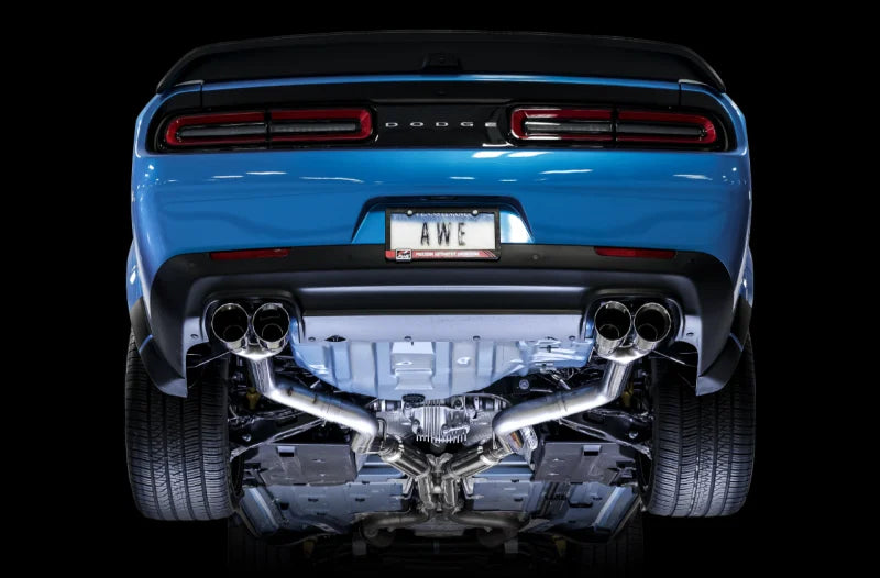 AWE Tuning 2017+ Dodge Challenger 5.7L Track Edition Exhaust - Chrome Silver Quad Tips - Back View
