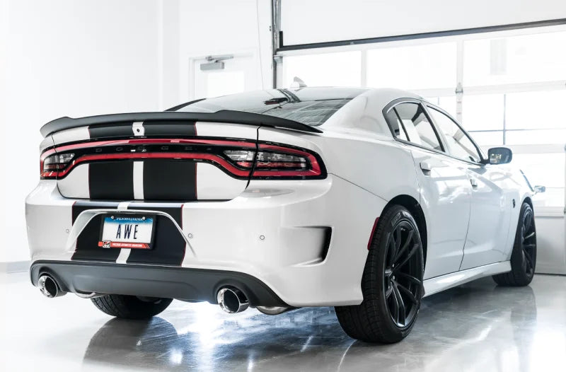 AWE Tuning 2017+ Dodge Charger 5.7L Touring Edition Exhaust - Non-Resonated - Diamond Black Tips - Installation View