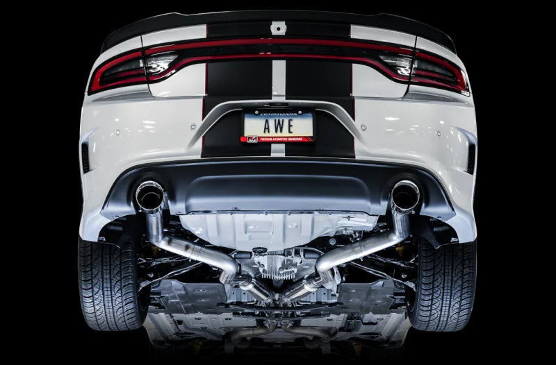 AWE Tuning 2017+ Dodge Charger 5.7L Track Edition Exhaust - Chrome Silver Tips - Back View