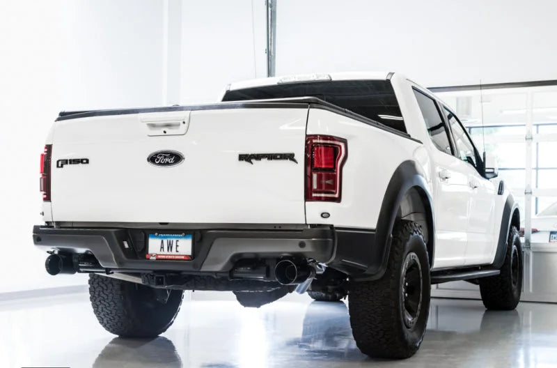 AWE Tuning 2017+ Ford Raptor 0 FG Performance Exhaust System - w/ Diamond Black Tips - Side View