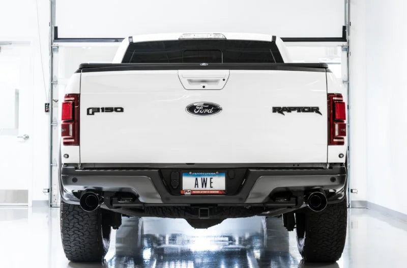 AWE Tuning 2017+ Ford Raptor 0 FG Performance Exhaust System - w/ Diamond Black Tips - Installation View