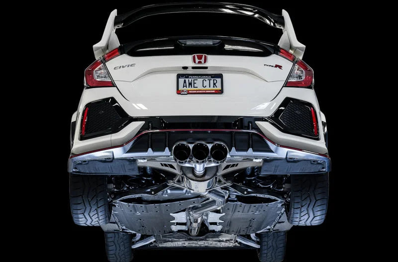 AWE Tuning 2017+ Honda Civic Type R Touring Edition Exhaust w/Front & Mid Pipe - Diamond Blk Tips - Back View