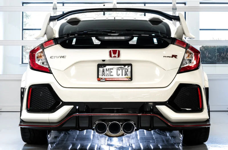 AWE Tuning 2017+ Honda Civic Type R Track Edition Exhaust w/Front Pipe & Triple Chrome Silver Tips - Back View