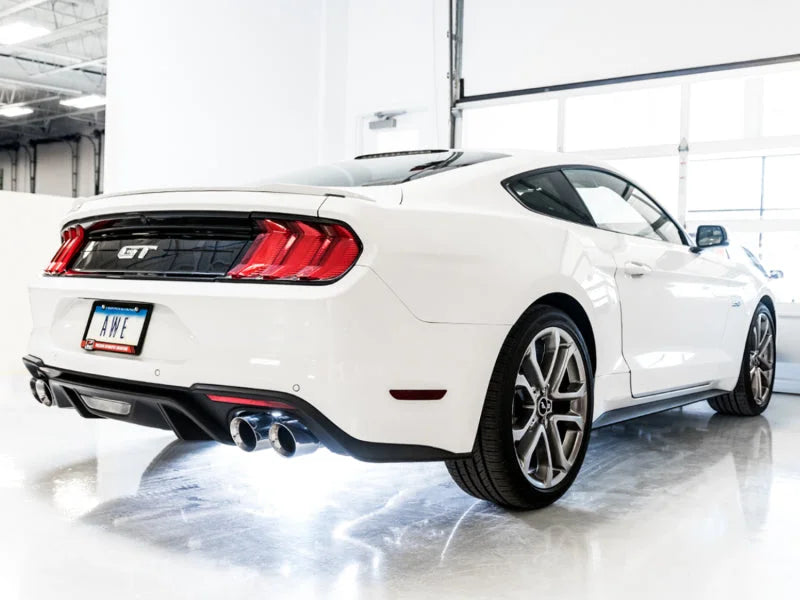 AWE Tuning 2018+ Ford Mustang GT (S550) Cat-back Exhaust - Touring Edition (Quad Chrome Silver Tips) - Installation View